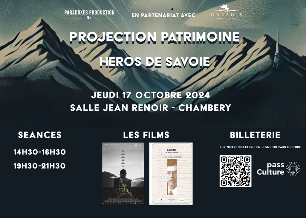 Projection patrimoine Héros de Savoie : jeudi 17 octobre 2024 salle Jean Renoir (Chambéry).