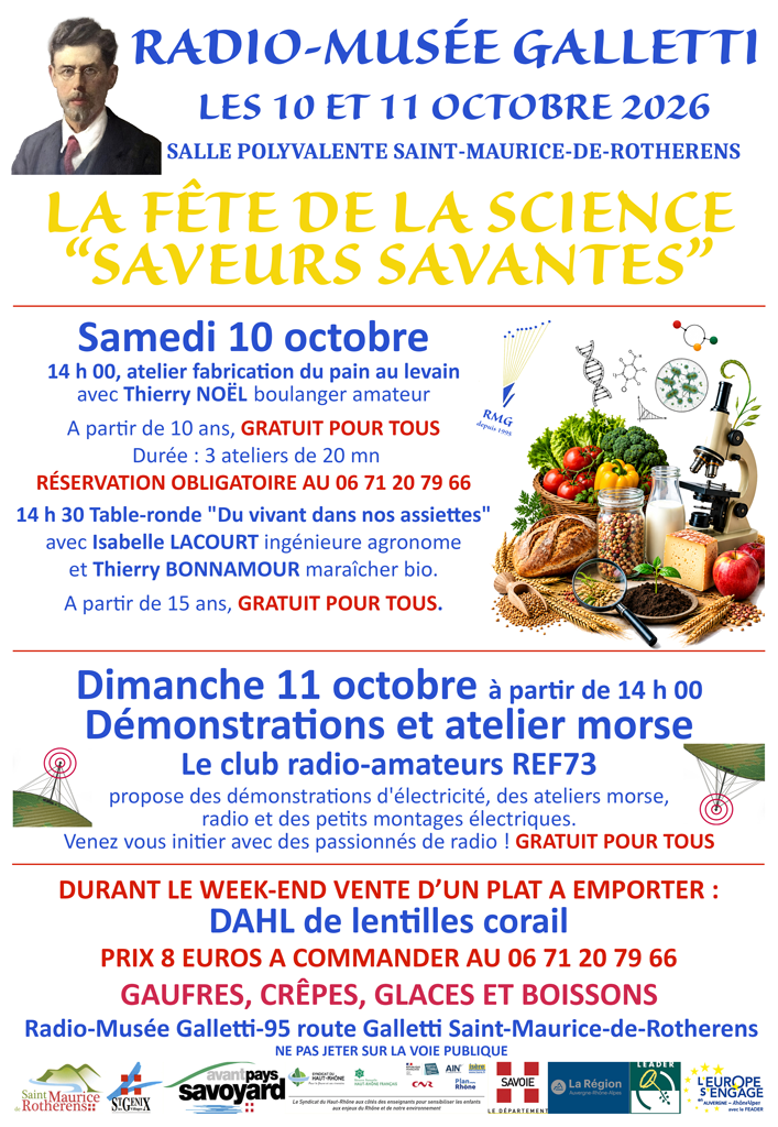 Saveurs savantes Au radio musée galletti, les 10 et 11 octobre 2026La fête de la science saveurs savantes.